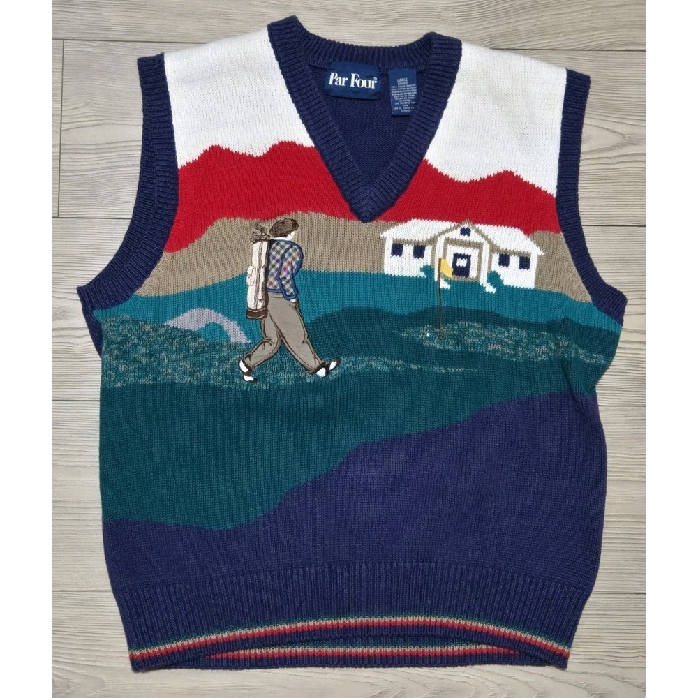 Vintage Par Four Golfer Sweater Mens Size Large Multicolor Vest